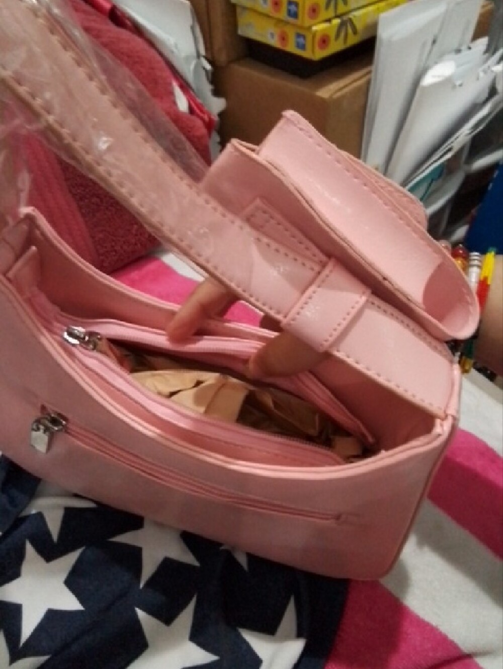 Pink Shoulder Bag with Front Zip Pocket - Picture 4 of 5